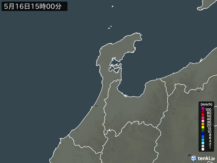 石川県の雨雲レーダー(2026年05月16日)