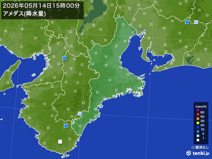 三重県の過去のアメダス実況(2026年05月14日)(降水量) – 日本気象協会 tenki.jp 三重県の過去のアメダス実況(2026年05月14日)(降水量) - 日本気象協会 tenki.jp