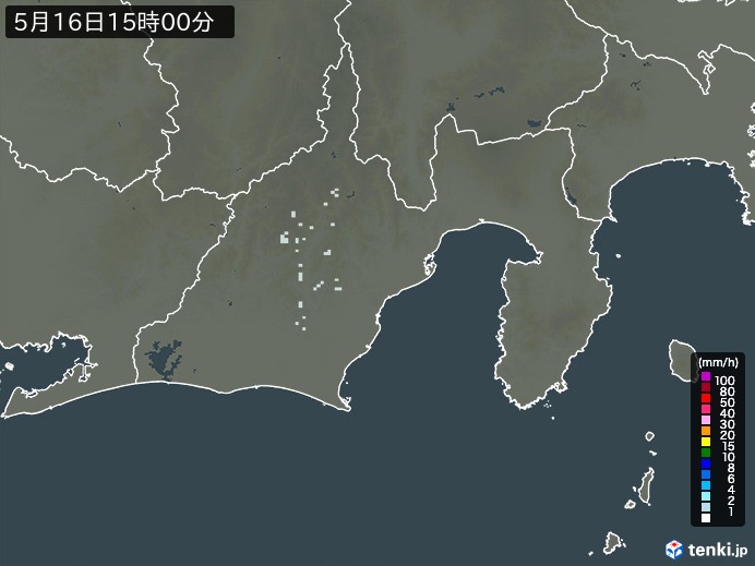 静岡県の雨雲レーダー(2026年05月16日)