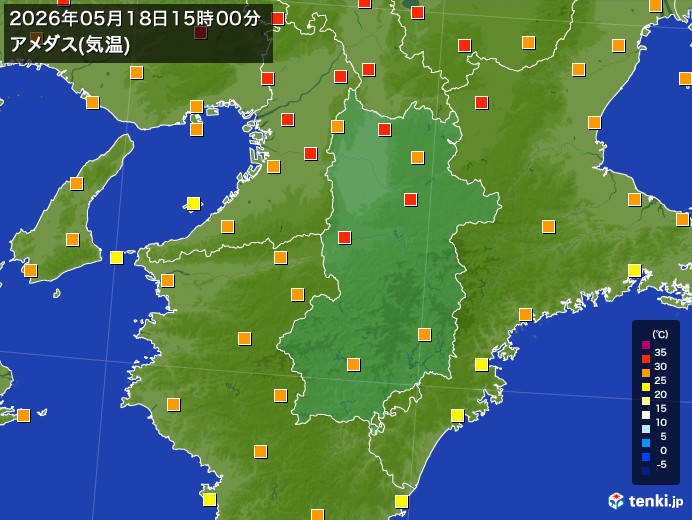 奈良県の過去のアメダス実況(2026年05月18日)(気温) – 日本気象協会 tenki.jp 奈良県の過去のアメダス実況(2026年05月18日)(気温) - 日本気象協会 tenki.jp