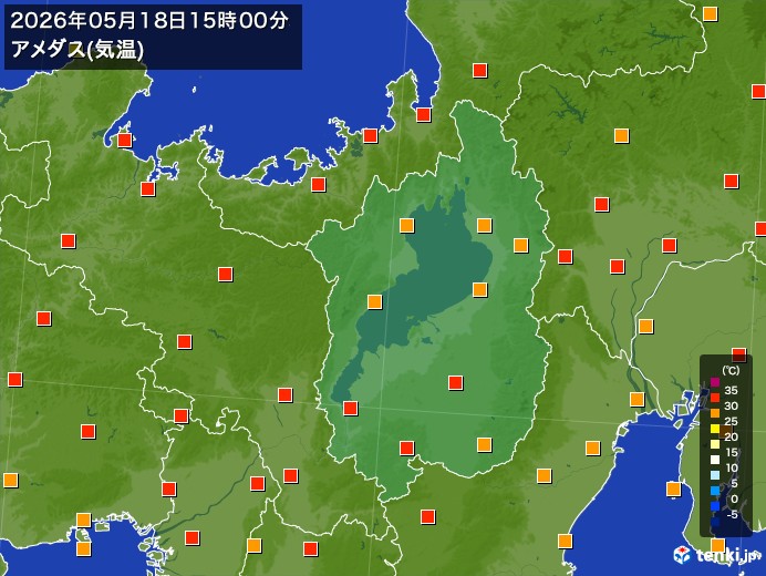 滋賀県の過去のアメダス実況(2026年05月18日)(気温) - 日本気象協会 tenki.jp