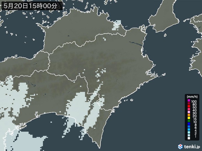 徳島県の雨雲レーダー(2026年05月20日)