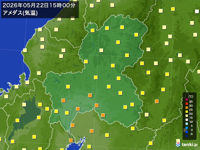 岐阜県の過去のアメダス実況(2026年05月22日)(気温) – 日本気象協会 tenki.jp 岐阜県の過去のアメダス実況(2026年05月22日)(気温) - 日本気象協会 tenki.jp