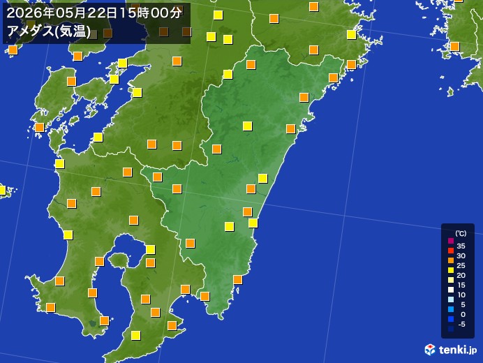 宮崎県の過去のアメダス実況(2026年05月22日)(気温) - 日本気象協会 tenki.jp