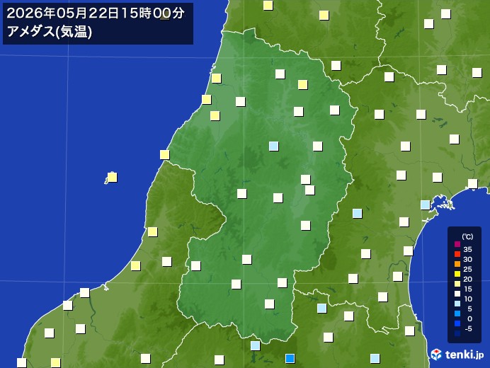 山形県の過去のアメダス実況(2026年05月22日)(気温) - 日本気象協会 tenki.jp