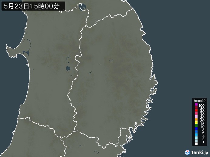 岩手県の雨雲レーダー(2026年05月23日)