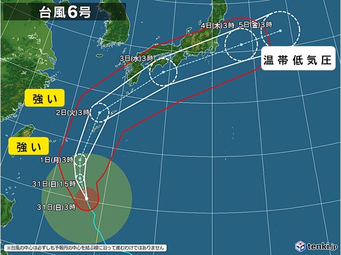 台風6号 明日1日「強い」勢力で沖縄に接近 暴風・猛烈なしけ・大雨・高潮に警戒(気象予報士 牧 良幸 2026年05月31日) – tenki.jp 台風6号 明日1日「強い」勢力で沖縄に接近 暴風・猛烈なしけ・大雨・高潮に警戒