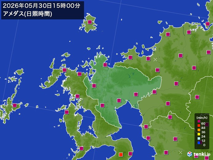 佐賀県の過去のアメダス実況(2026年05月30日)(日照時間) – 日本気象協会 tenki.jp 佐賀県の過去のアメダス実況(2026年05月30日)(日照時間) - 日本気象協会 tenki.jp