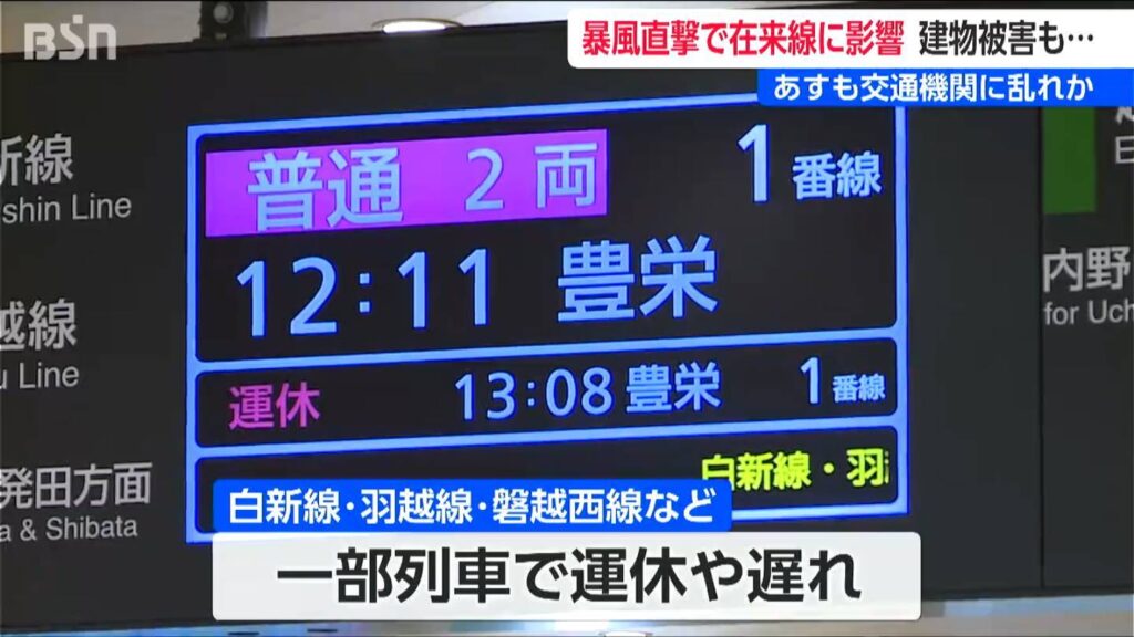 5月2日も交通機関 乱れる恐れ　暴風直撃で在来線に影響が　建物被害も　新潟（ＢＳＮ新潟放送） - Yahoo!ニュース