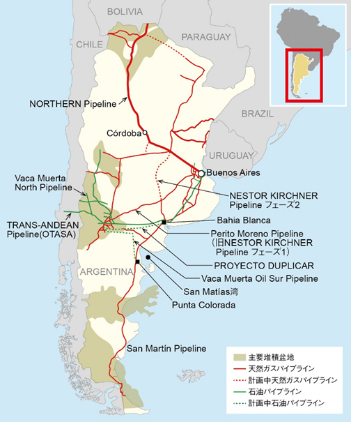 (図3)アルゼンチンのパイプライン等地図