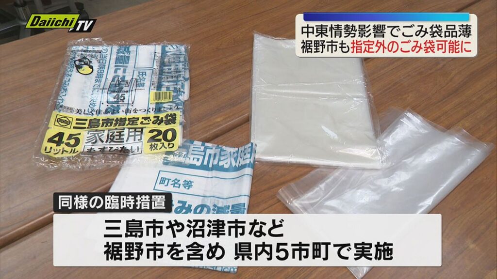 中東情勢が市民生活に影響 裾野市で11日から市指定ごみ袋以外でのごみ出し可能に 静岡県内では少なくとも5市町で同様の措置(静岡)(2026年5月11日掲載)|Daiichi-TV NEWS NNN 共有