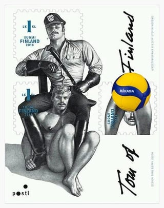 2014 年のフィンランド切手、アーティスト: Tom of Finland (Touko Laaksonen)