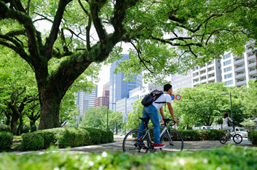 自転車で通学する様子