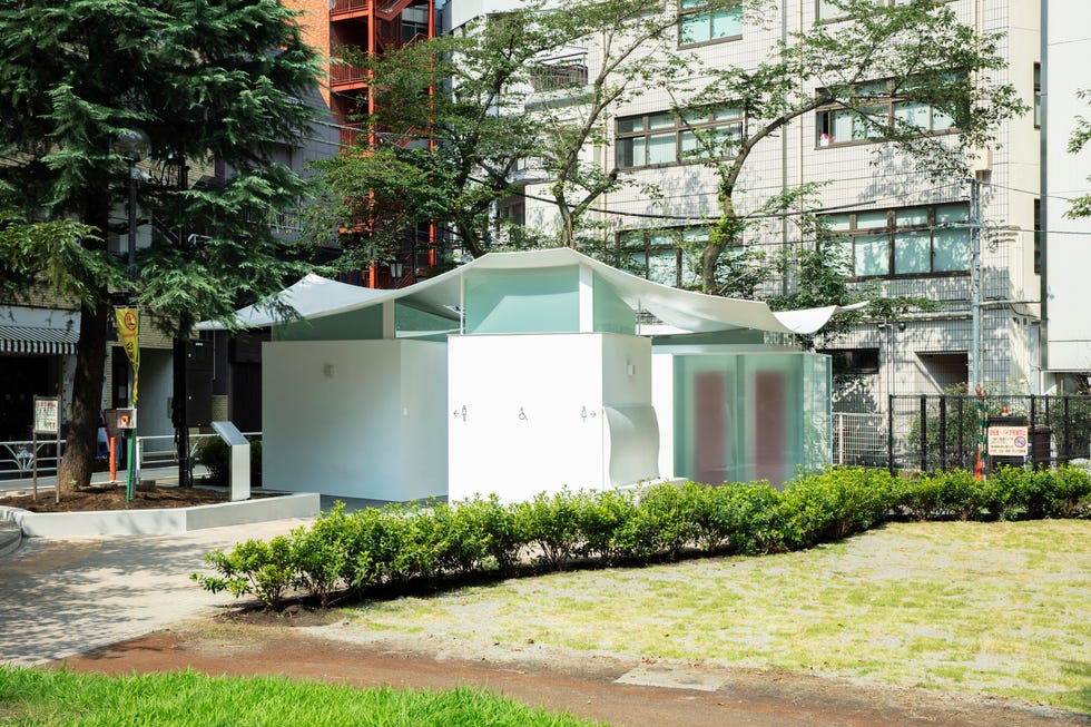 modern public restroom building in an urban setting