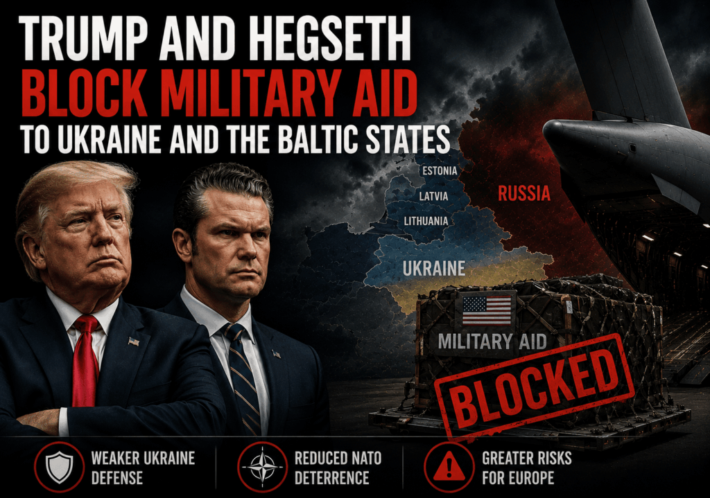 ドナルド・トランプとピート・ヘグセス国防長官は、ウクライナとバルト三国への軍事援助承認を阻止し続けている。批評家らは、遅延によりウクライナのロシアへの抵抗能力が弱まり、NATOの抑止力が低下し、欧州の安全保障上のリスクが高まると警告している。
