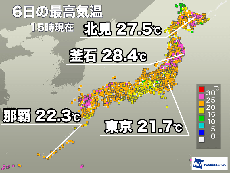 北日本は暖気とフェーン現象で夏日に 梅雨の沖縄よりも気温上昇