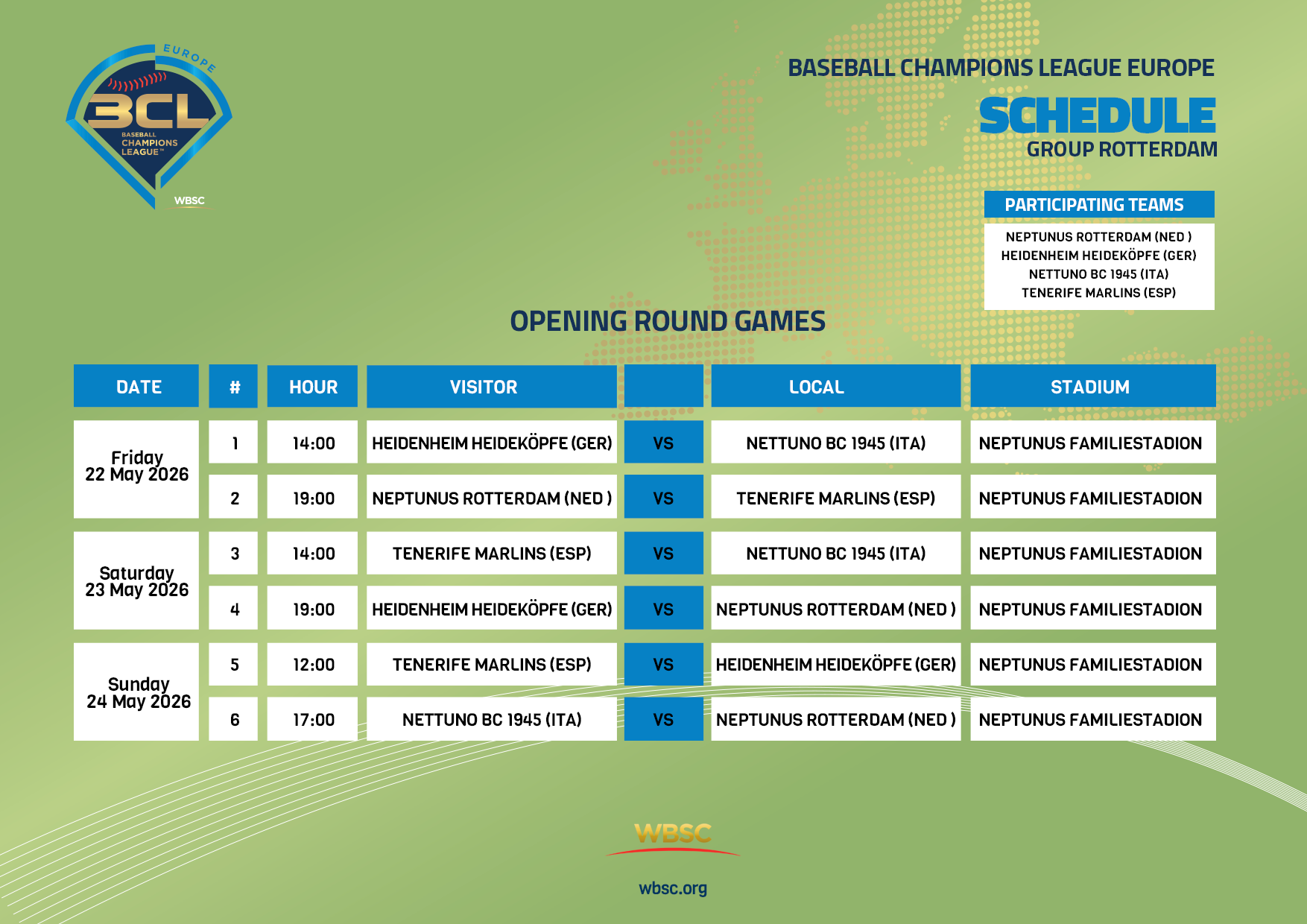 BCL Europe 2026 Group Rotterdam - Schedule