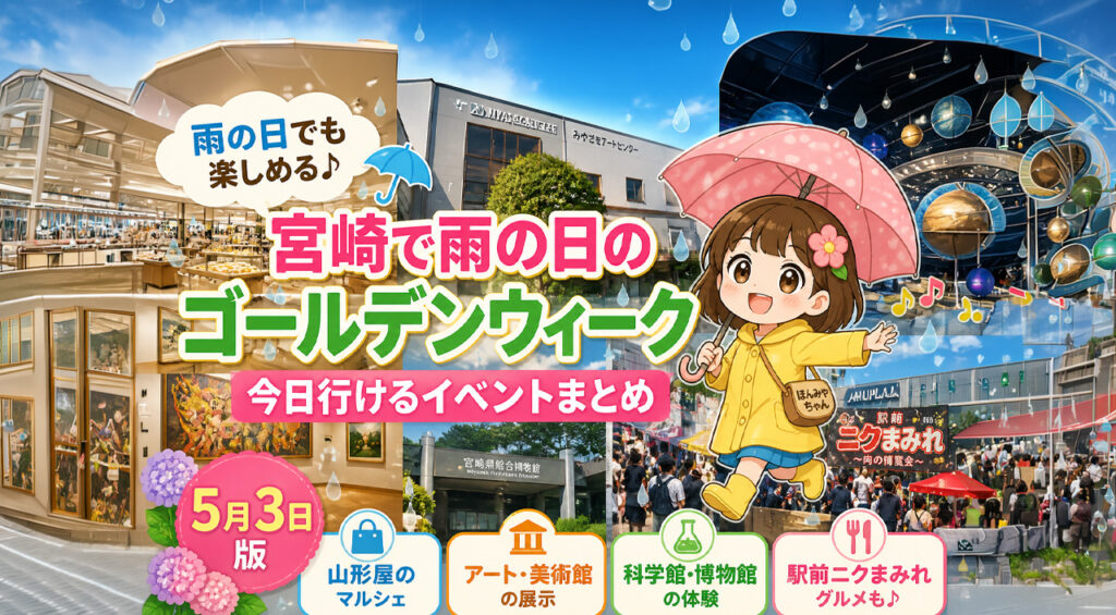宮崎で雨の日のゴールデンウィークどこ行く？今日行ける屋内イベントまとめ【5月3日版】