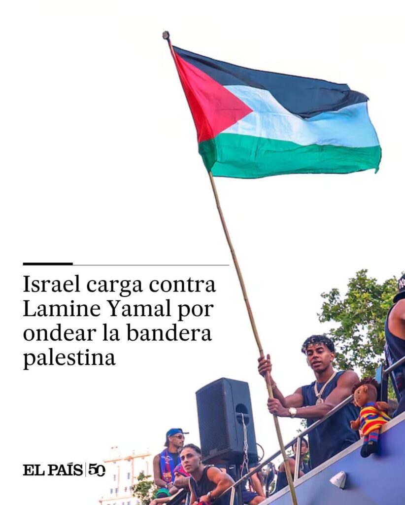 イスラエル国防大臣イスラエル・カッツはツイッター(X)のスペイン語メッセージで同選手を批判し、ラミネ・ヤマル選手が旗を振ることで「イスラエルに対して扇動し、憎しみを煽ることを選んだ」と述べた。