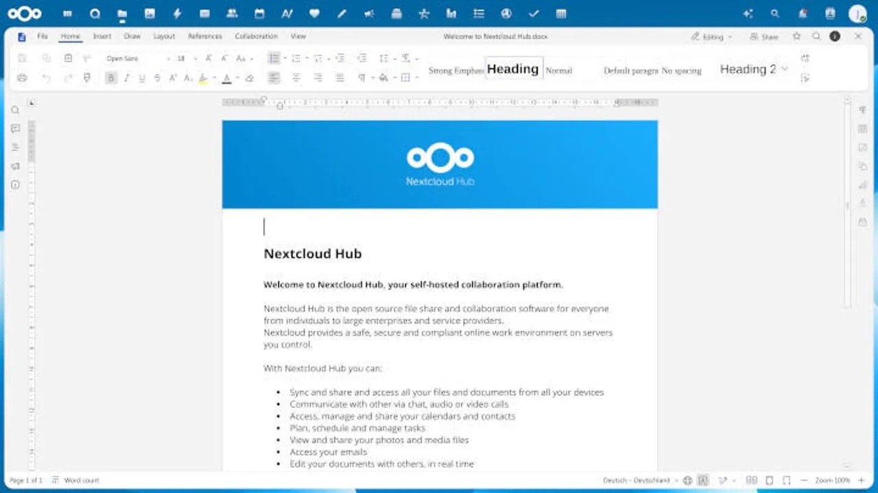 Euro-Officeのテキストエディター実行例（NextCloud提供）