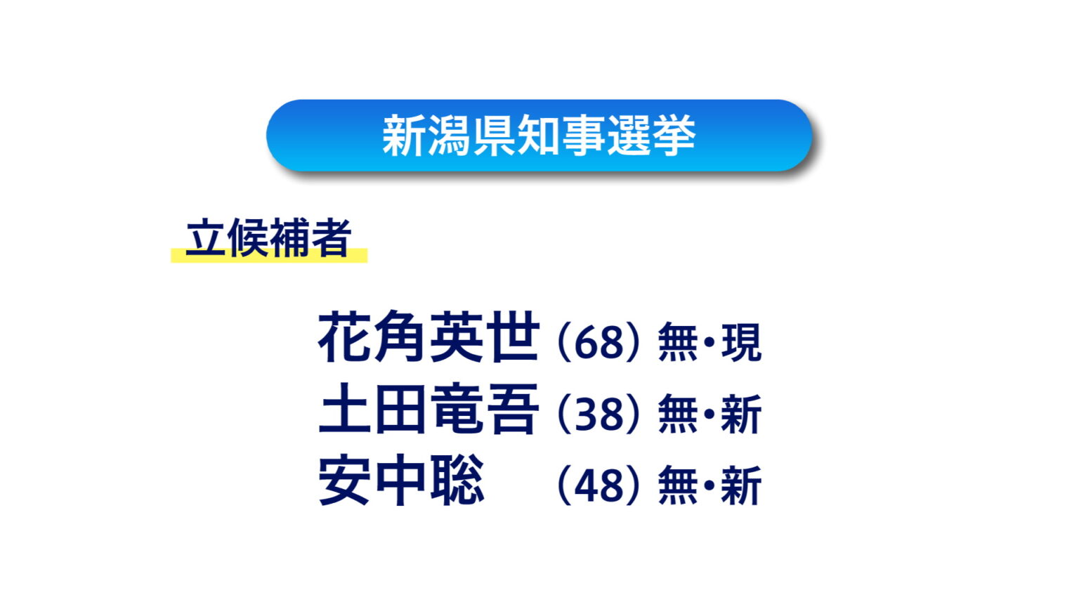 新潟県知事選挙 現職と新人2人が立候補