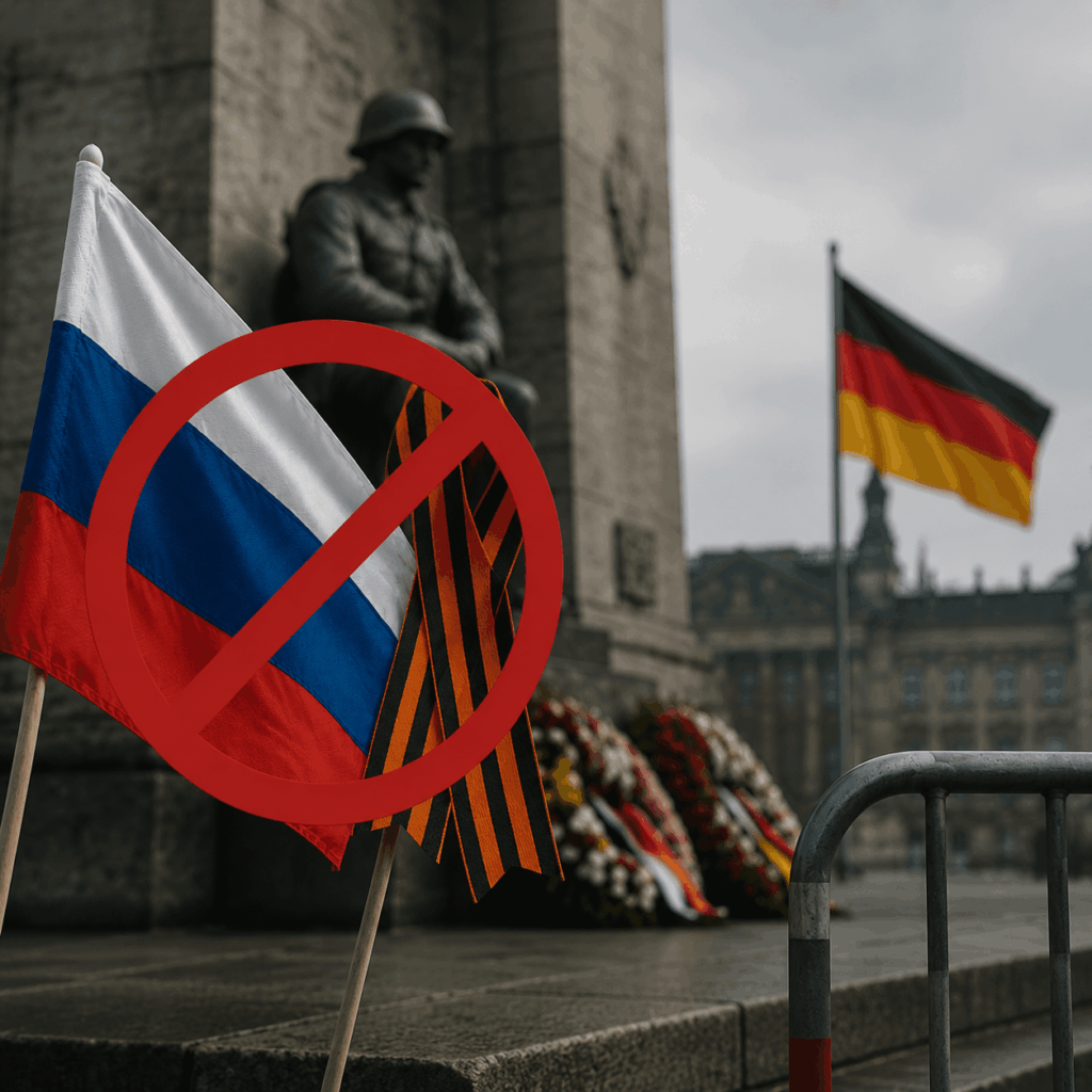 ベルリン当局は、真の第二次世界大戦の追悼と現代のプロパガンダ戦術を区別し、クレムリンの政治的影響力への利用を防ぐため、5月8日から9日にかけてソ連戦争記念碑付近でのロシア、ソ連、ベラルーシおよび関連シンボルの設置を禁止する。