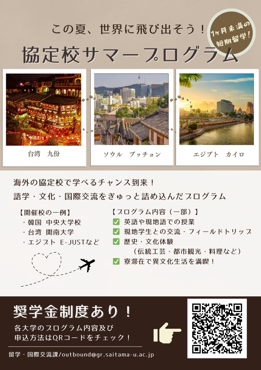 1ヶ月未満で行ける！協定校サマープログラムのご案内 | 埼玉大学