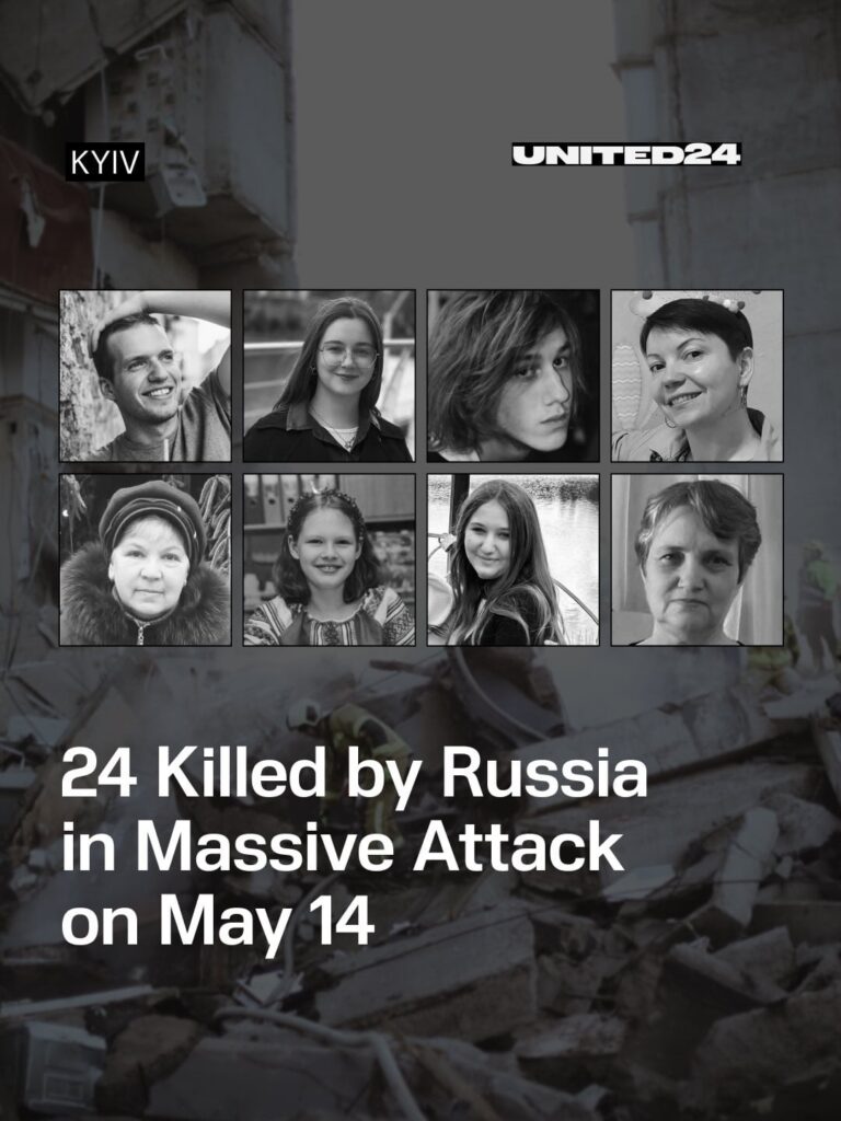 ロシアによる住宅建物へのミサイル攻撃後、キエフではがれきの撤去が終了し、子供３人を含む２４人が死亡、４８人が負傷した。ロシアの本当の姿を決して忘れないでください。