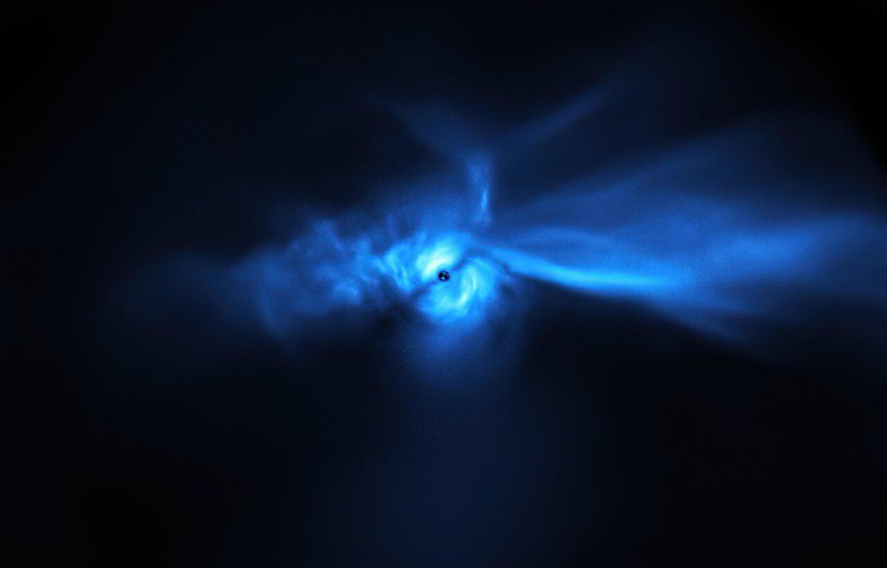 VLTのSPHERE装置で観測された、ぎょしゃ座SU星を取り巻く原始惑星系円盤（Credit: ESO/Ginski et al.）