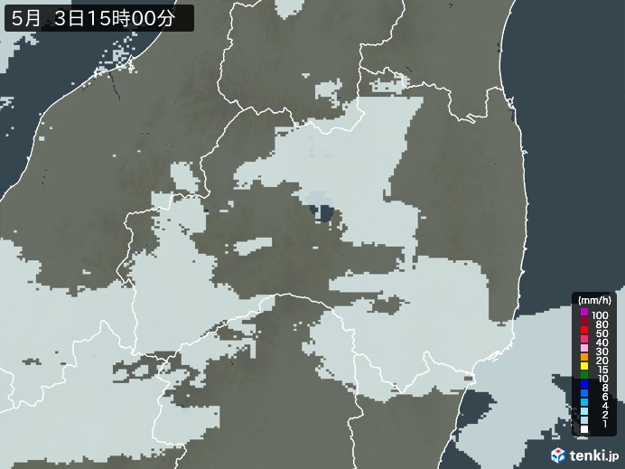 福島県の雨雲レーダー(2026年05月03日)