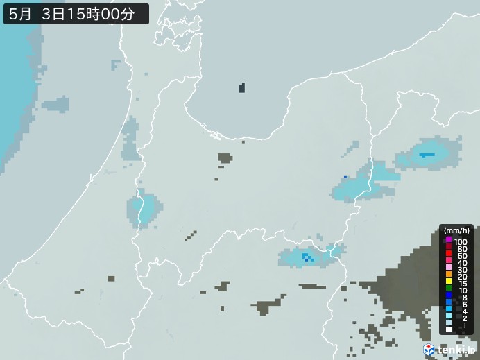 富山県の雨雲レーダー(2026年05月03日)