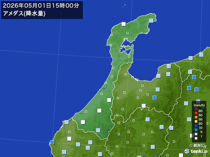 石川県の過去のアメダス実況(2026年05月01日)(降水量) - 日本気象協会 tenki.jp