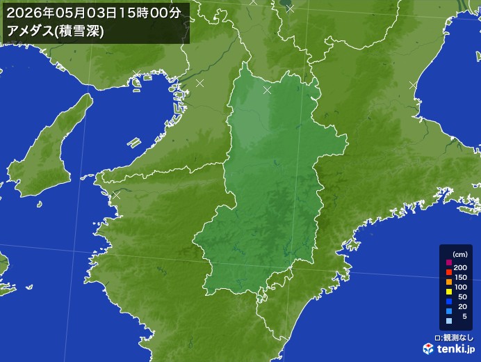 奈良県の過去のアメダス実況(2026年05月03日)(積雪深) - 日本気象協会 tenki.jp