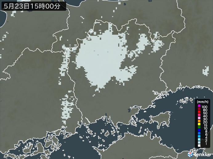 岡山県の雨雲レーダー(2026年05月23日)