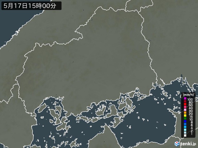 広島県の雨雲レーダー(2026年05月17日)