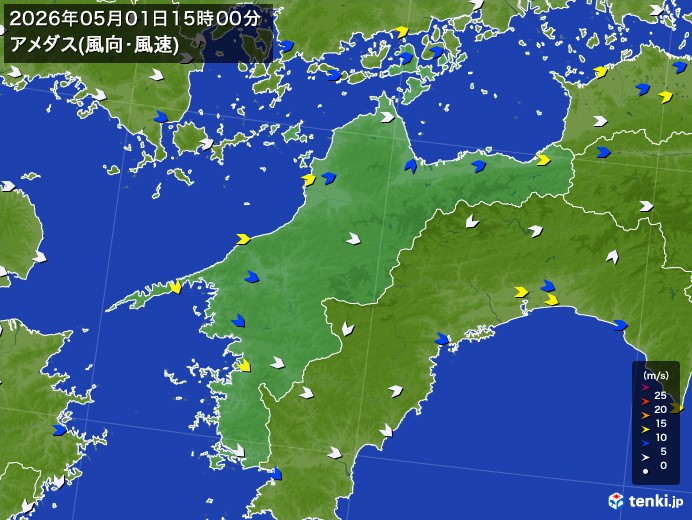 愛媛県の過去のアメダス実況(2026年05月01日)(風向・風速) - 日本気象協会 tenki.jp