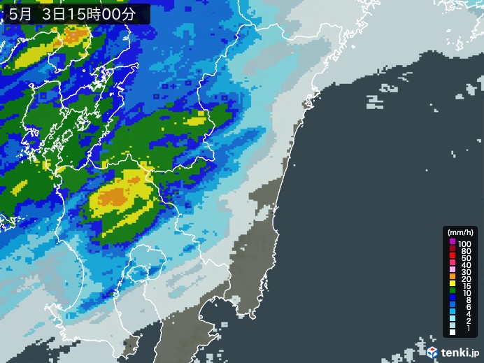 宮崎県の雨雲レーダー(2026年05月03日)