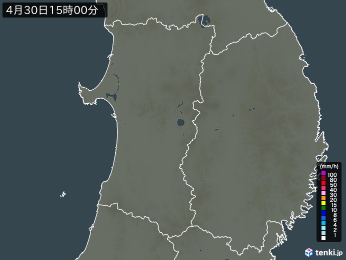 秋田県の雨雲レーダー(2026年04月30日)