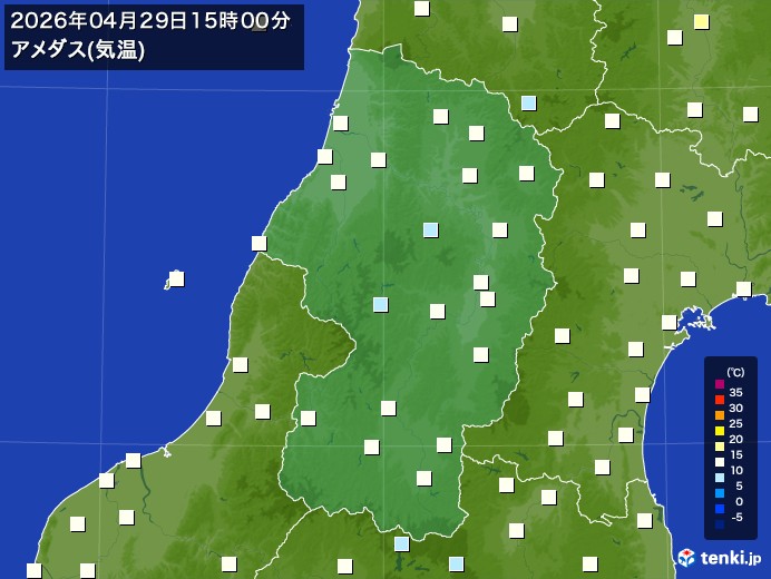 山形県の過去のアメダス実況(2026年04月29日)(気温) - 日本気象協会 tenki.jp