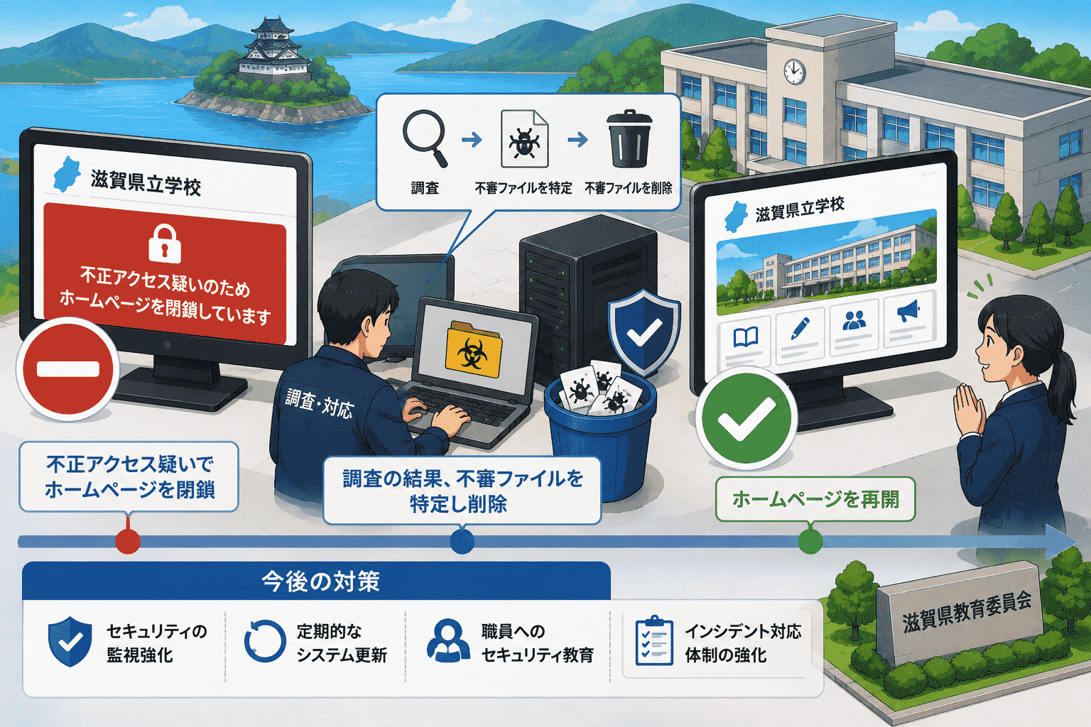 滋賀県立学校ホームページが再開、不正アクセス 疑いで閉鎖後に不審ファイルを削除