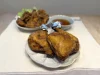 とり心のタレに浸して食べる「骨付きもも唐揚げ」と「ももみ唐揚げ」を食す（みやま市）