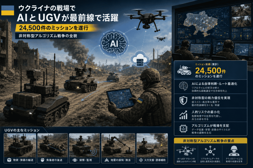 ウクライナ 軍 AIと無人地上車両(UGV)活用した戦術で24,500件のミッションを遂行ー非対称型アルゴリズム戦争の全貌|セキュリティとAIのニュース-セキュリティ対策Lab ウクライナの戦場でAIと無人地上車両(UGV)が最前線で24,500件のミッションを遂行ー非対称型アルゴリズム戦争の全貌