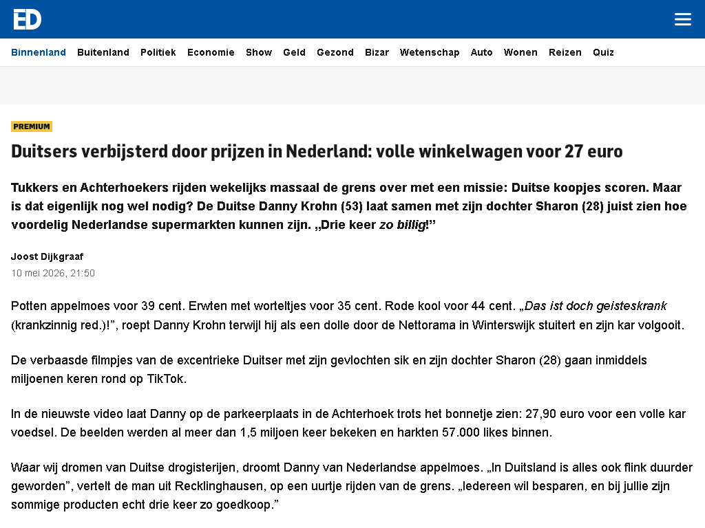 AD: オランダの物価に驚くドイツ人: ショッピングカートいっぱいで27ユーロ