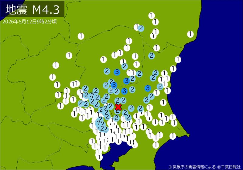 【速報】関東・東北で地震 M4.3 東京、神奈川、埼玉、千葉、茨城などで揺れ 最大震度3 震源は茨城県南部 地震が及んだ地域人口2663万人 【速報】関東・東北で地震 M4.3 東京、神奈川、埼玉、千葉、茨城などで揺れ 最大震度3 震源は茨城県南部 地震が及んだ地域人口2663万人