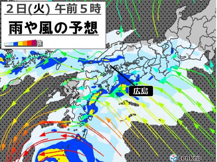 台風が近づく前の2日(火)朝にかけて局地的に雷を伴った激しい雨が降る