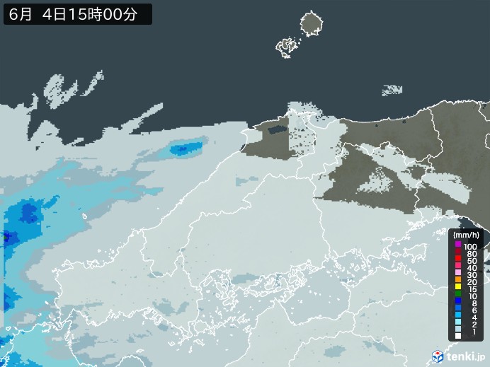 中国地方の雨雲レーダー(2026年06月04日)