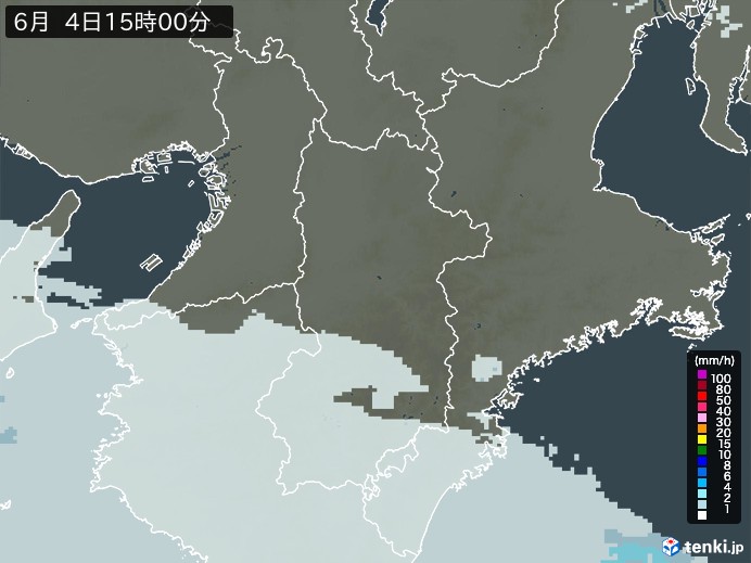 奈良県の雨雲レーダー(2026年06月04日)