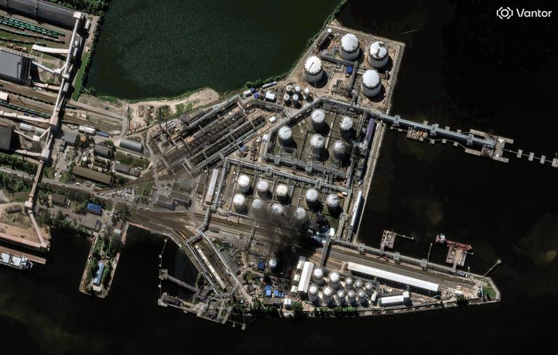 An oil terminal after a Ukrainian attack in St. Petersburg, Russia.