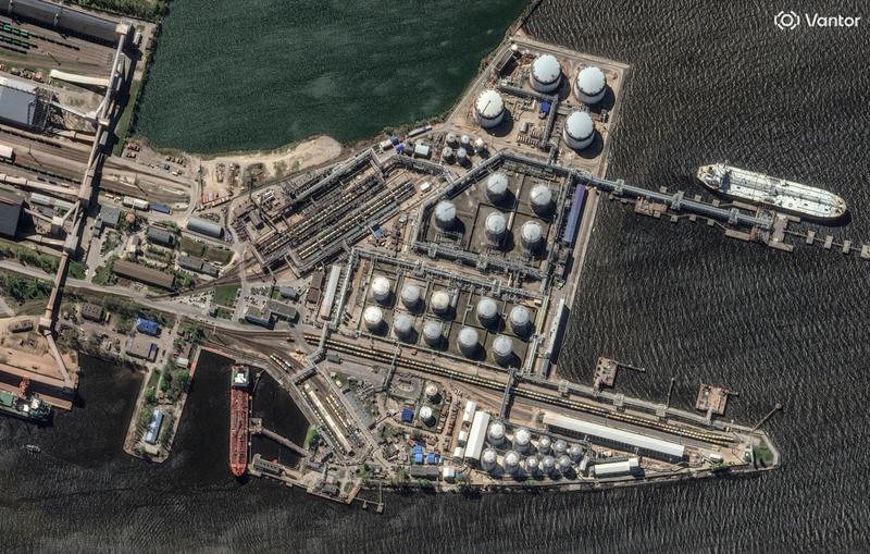 An oil terminal before a Ukrainian attack in St. Petersburg, Russia.