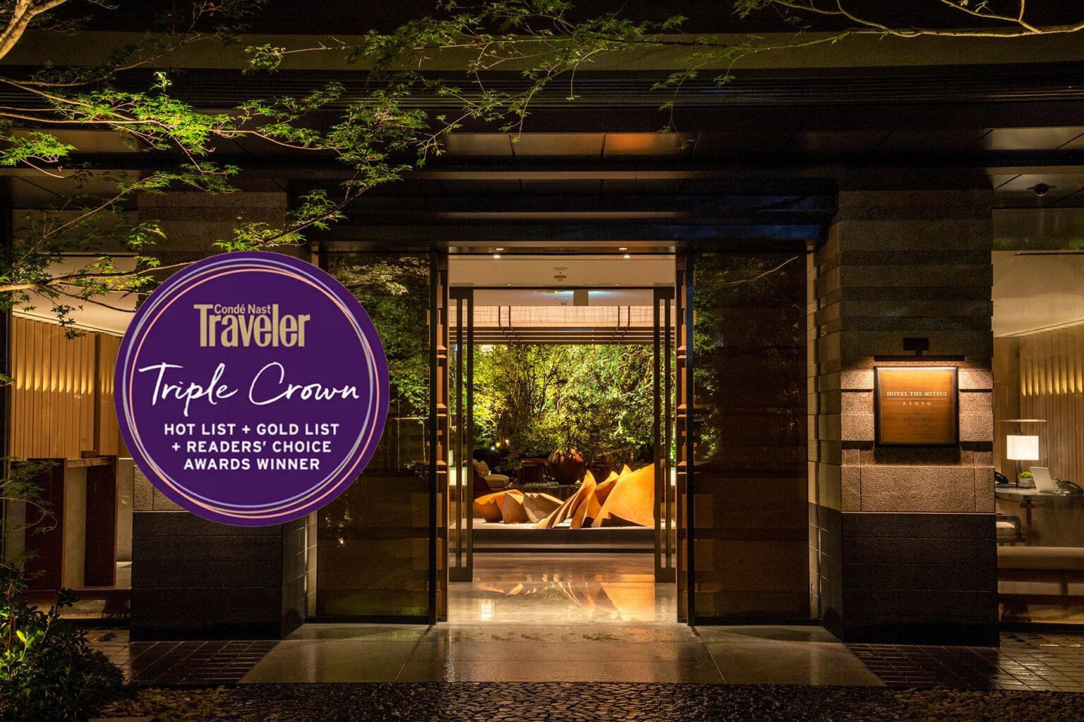 HOTEL THE MITSUI KYOTO 米国大手旅行雑誌『コンデナスト・トラベラー』が発表した新たなアワード「トリプル・クラウン」を獲得